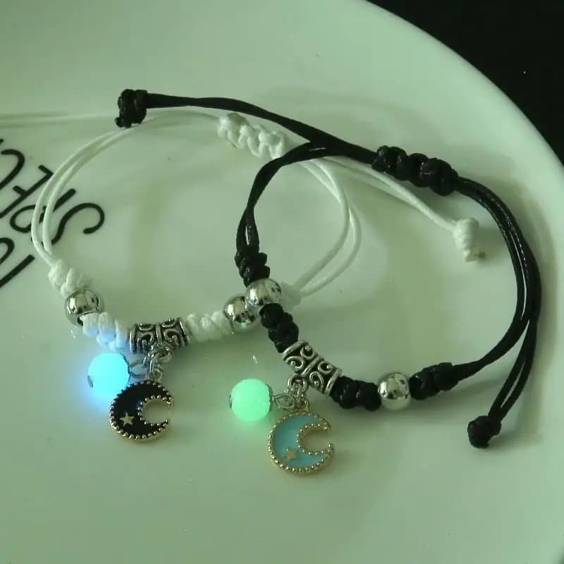 Moda luminoso gatto cuore luna stella coppia braccialetto corda intrecciata regolabile abbinamento amico amante bracciali regalo gioielli per feste