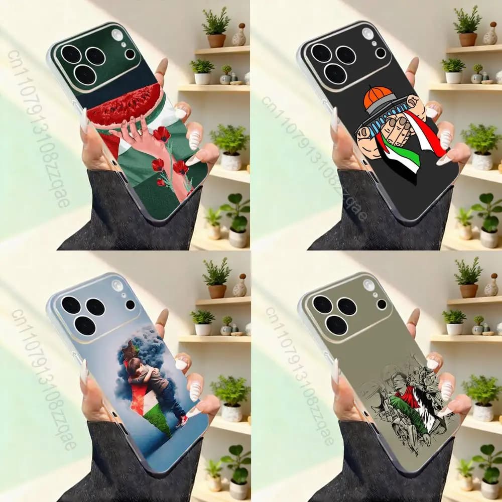 Cover per Telefono con Mappa e Bandiera della Palestina per iPhone 17,16,15,14,13,12,11,Pro,Max,Plus,Mini,SE4, Magnetica per Ricarica Wireless Magsafe