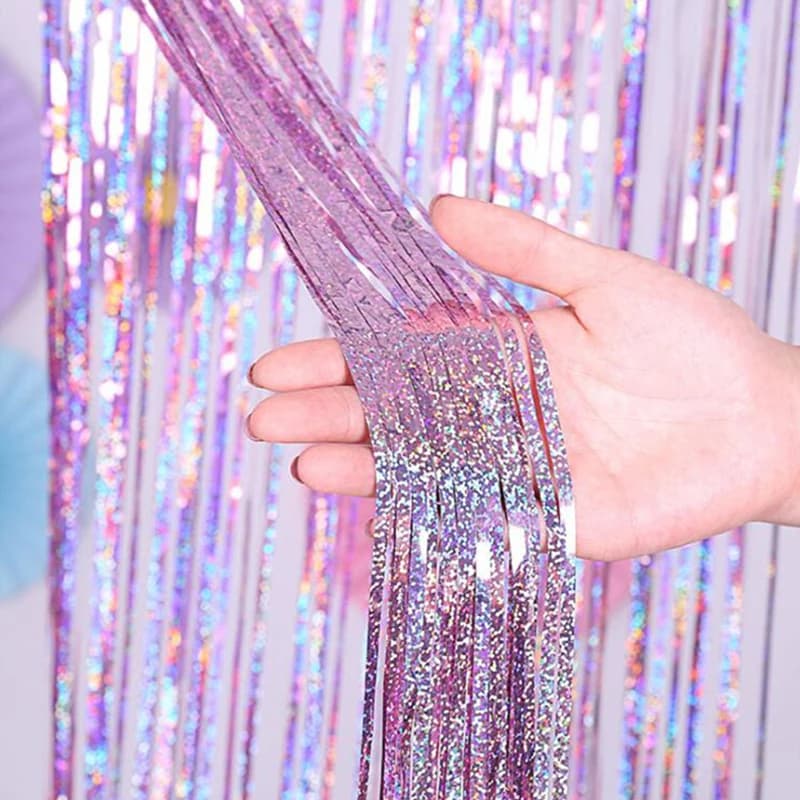2M Glitter Rosa Metallic Foil Tinsel Tenda Sfondo Compleanno Matrimonio Bridal Shower Addio al nubilato Decorazioni per feste Anniversario per adulti