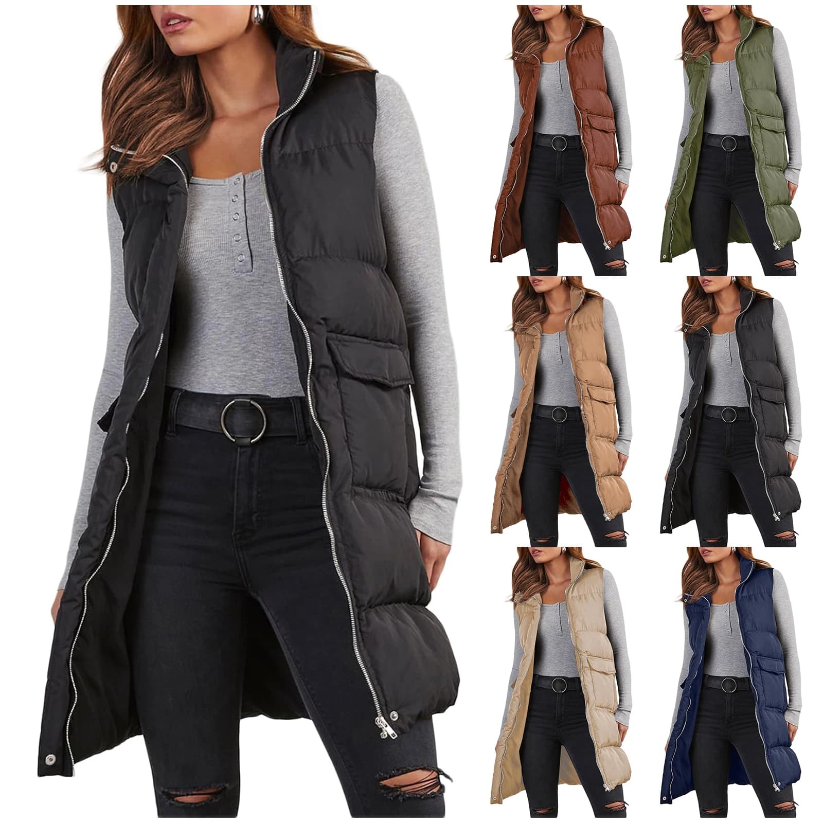 Lungo con cappuccio gilet da esterno piumino giacca da donna cappotto trapuntato giacca senza maniche inverno leggero Sweaters2024