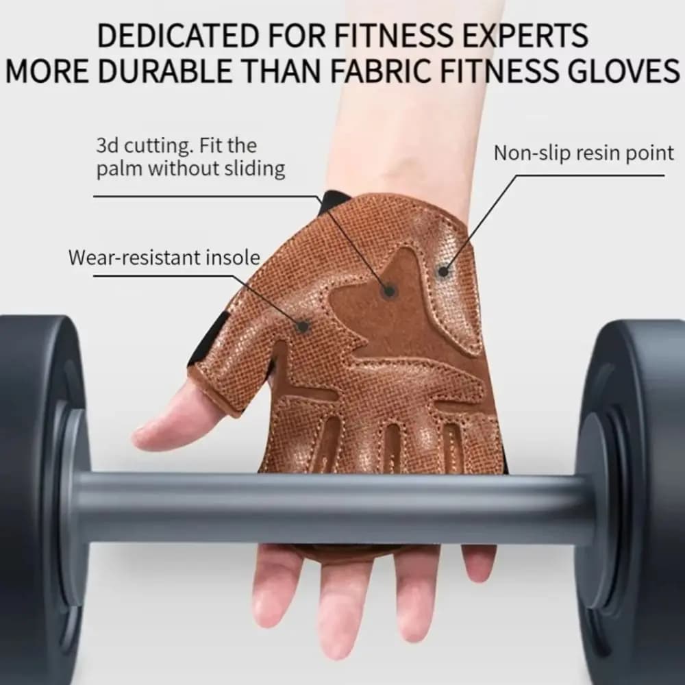 1 pair of bovine leather weight lifting gloves Fitness training Gloves for fitness training with breathable four finger ventilated gym strap