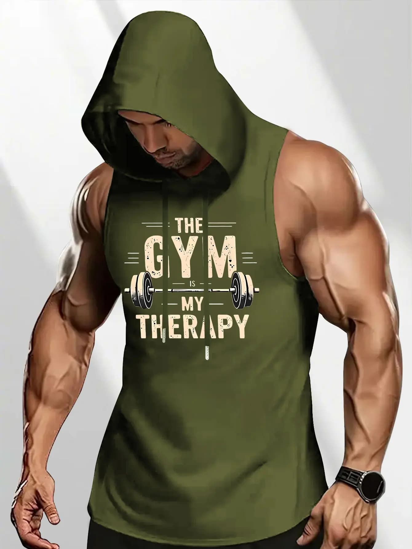 La palestra funge come la mia terapia. Felpa Senza Maniche da Uomo con Stampa Slogan Barbell, Perfetta per gli Appassionati di Fitness Hardcore