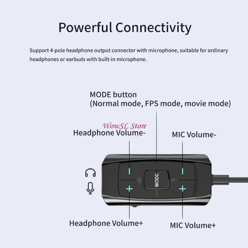 Virtual 7.1 Surround USB Audio Adapter Control for HX5E gaming headphones