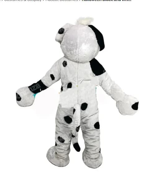 Nuovo Costume da Mascotte Cane Bianco e Nero LOVE per Adulti, Vestito di Natale e Halloween in Offerta, Spedizione Gratuita