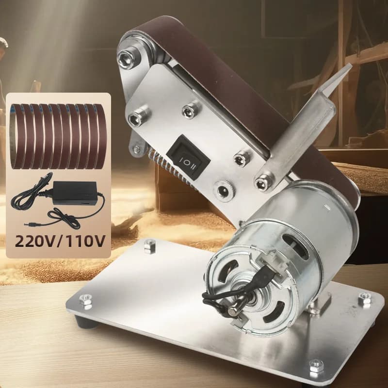 Levigatrice a nastro 220V Mini levigatrice a nastro elettrica per la lavorazione del legno Levigatrice a nastro elettrica Levigatrice a nastro fai da te Affilatrice per lucidatura