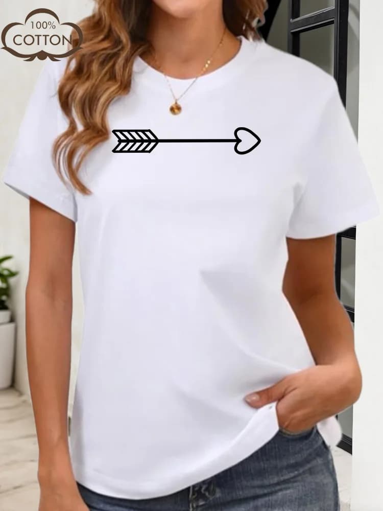 T-shirt grafica da donna Heart Arrow 100% cotone girocollo manica corta T-shirt casual estiva alla moda
