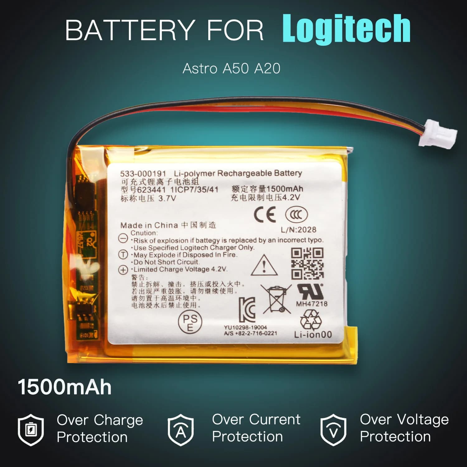 533-000191 Wireless Headphone Battery Logitech ASTRO Gaming A50 A20