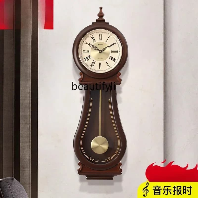 New Chinese-style clock Solid wood decorative wall clock European-style modern creative clock