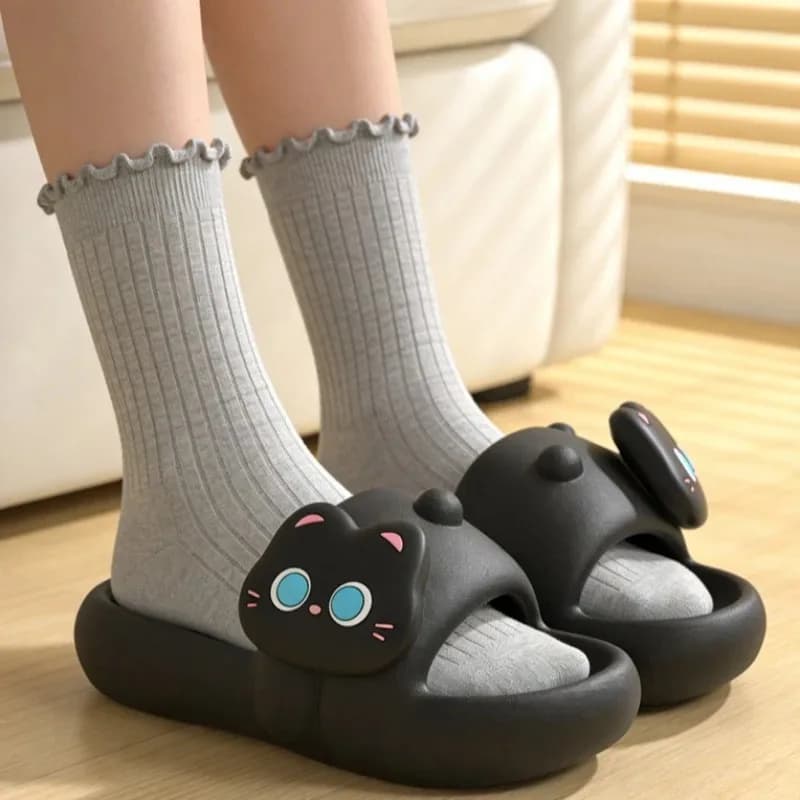 Women cartoon cat paw EVA Slippers Thick Sole Soft Comfort Home Slides Summer Non Slip Bathroom Indoor Sandals Lightweight Shoes