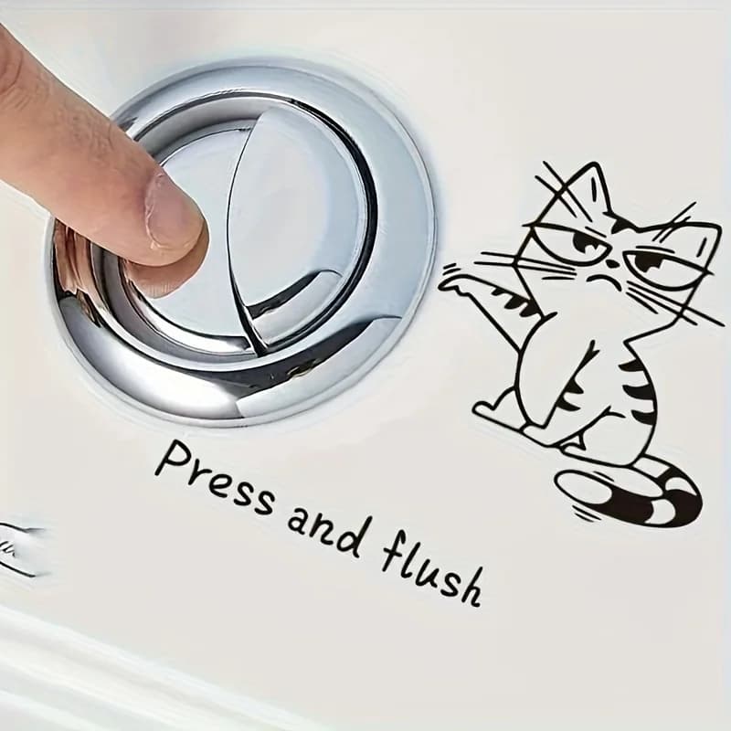 1 adesivo per WC con gatto simpatico e malizioso in stile cartone animato | Adesivo da parete in PVC autoadesivo e rimovibile per bagno, finitura semi-opaca