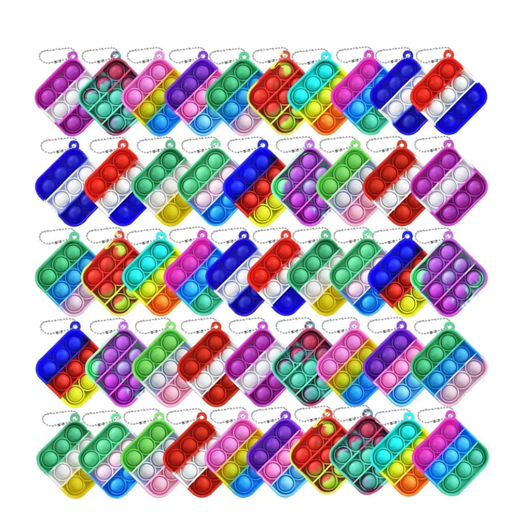 12 pezzi Pop Push Bubble Portachiavi Fidget Toys Ansia Alleviare lo stress Giocattoli sensoriali Giocattolo da scrivania per bambini Adulti Bomboniere