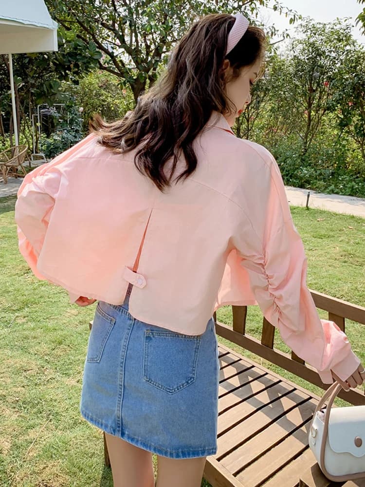 Elegant Women's Blouse And Pants Set Korean Style Commute Fashion Loose Fit Long Sleeve Collar Polyester Fiber
