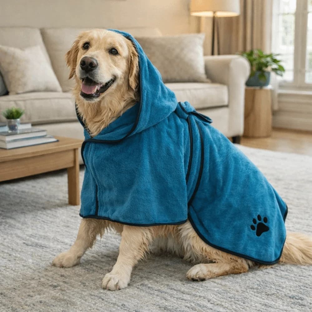 High Absorption Domestic Animal Bathrobe with Cap and Fixed Belt, Super Hot Towel for Dogs and Cats