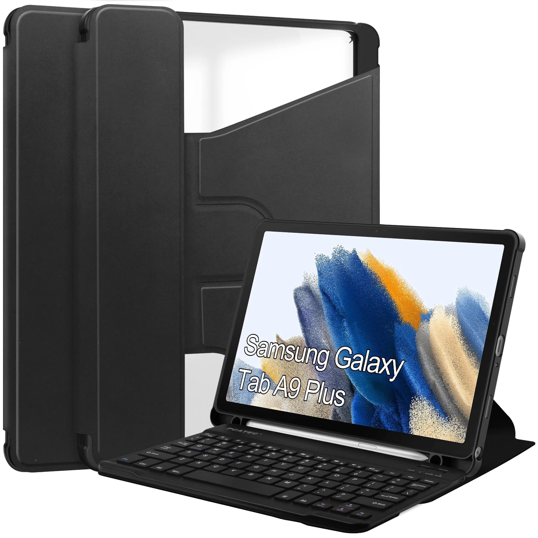 Leather Case For Samsung Galaxy Tab A9 Plus SM-X216 SM-X210 SM-X218 Tablet Transparent 360°rotary keyboard
