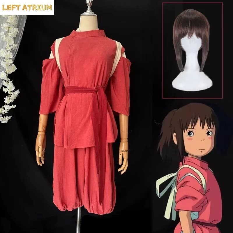 Costume Cosplay Chihiro con Parrucca, Top e Pantaloni per Donna, Abbigliamento Anime per Halloween, Cintura, Completo per Carnevale e Feste per Adulti