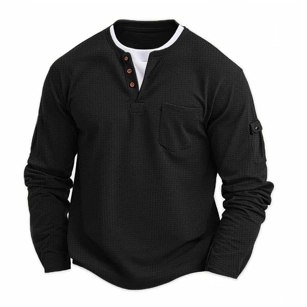 2026 Spring/Autumn New Men's Fake Two Piece Double Layered V-neck Fashion Solid Color Loose Breathable Long Sleeve T-shirt