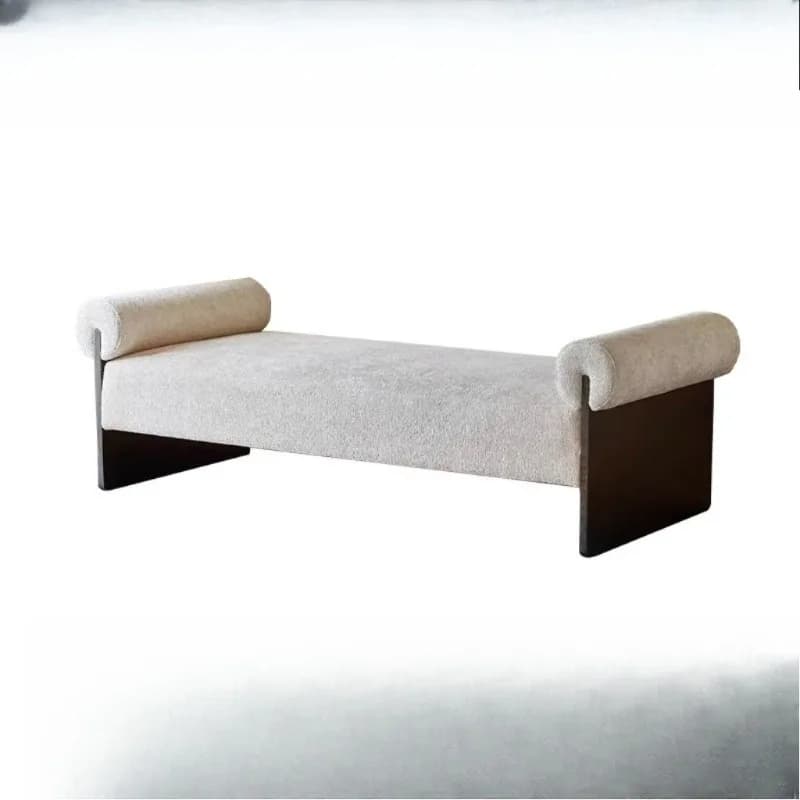 Panca minimalista italiana con braccioli, in legno massello, con treppiede e seduta in tessuto, sgabello da comodino, sgabello per cambio scarpe da soggiorno, panca per camera da letto e guardaroba