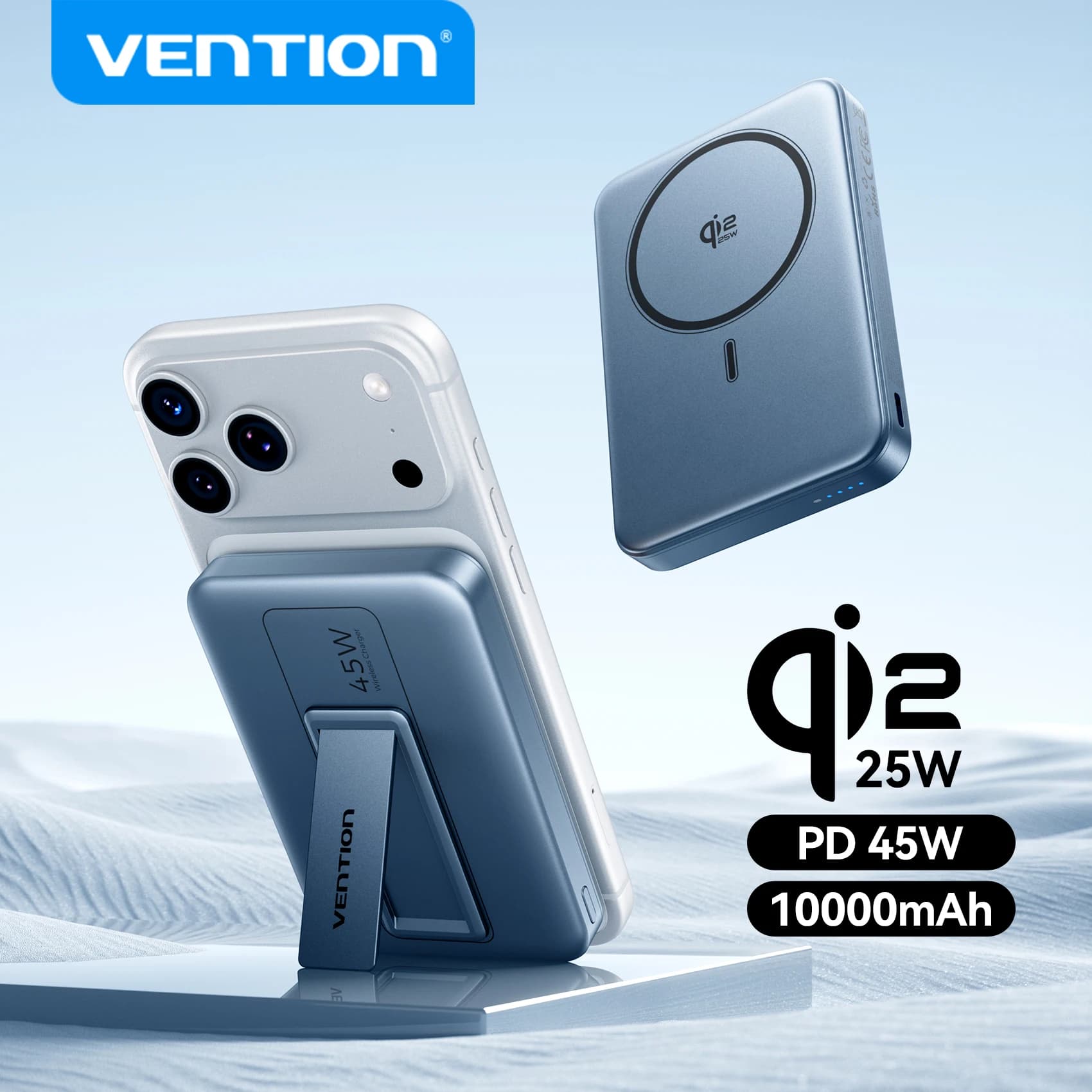Vention Power Bank 10000mAh 45W per Qi2.2 25W MagSafe, Caricabatterie Wireless Magnetico Portatile per iPhone 17 16 Samsung S25 24