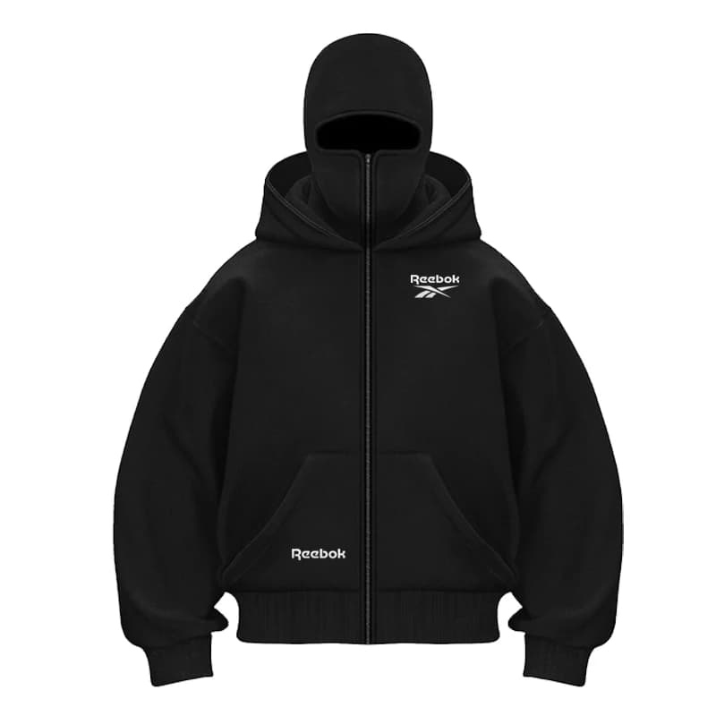 Nuova felpa da uomo con logo Reebok e doppio cappuccio, stile gotico, stile Harajuku, nuova giacca sportiva invernale calda con doppio cappuccio, m