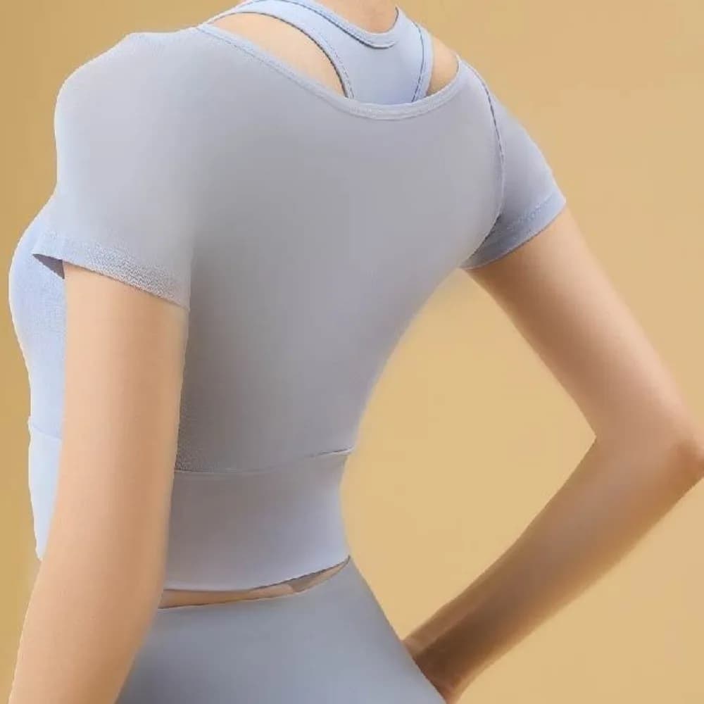 Women's Sports T-shirt with Sleeves Court, Top Two Pieces, Fitness Clothing, Crop Top on the Net for Gym and Exercise