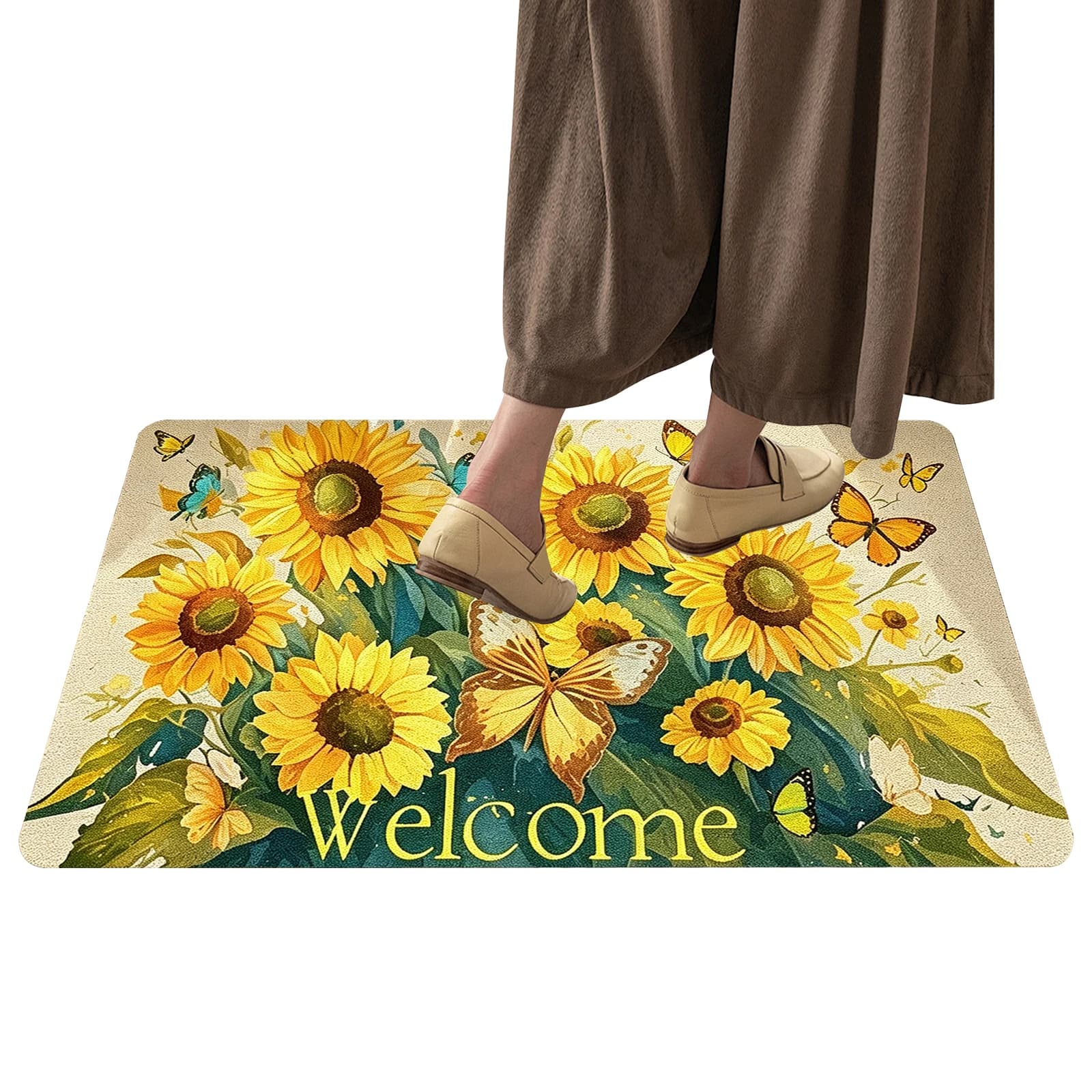 Lemon Print Front Door Mat Absorbent & Non-Slip Bathroom Floor Mat Soft & Comfortable Housewarming Gift for Bedroom