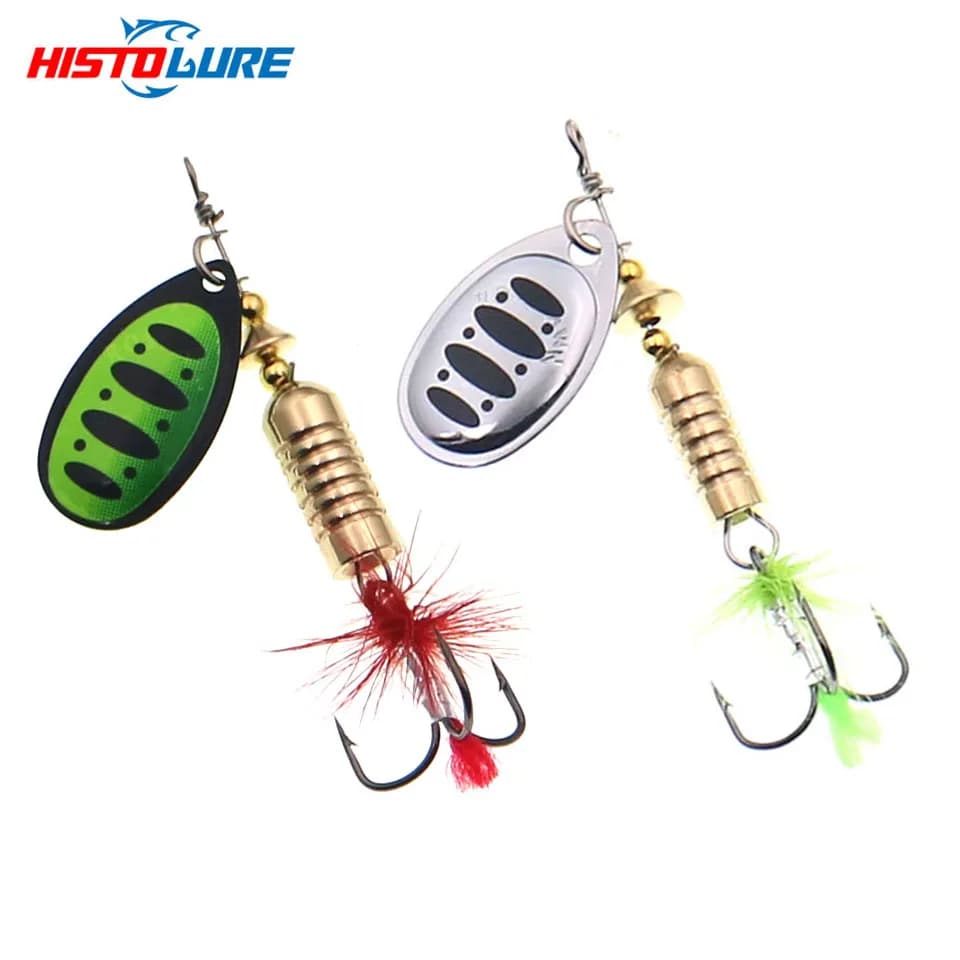 12g Rotante Spinner Richiamo di Pesca Cucchiaio Paillettes Metallo Esca Dura Wobblers Bass Pesca Con Ganci di Piume