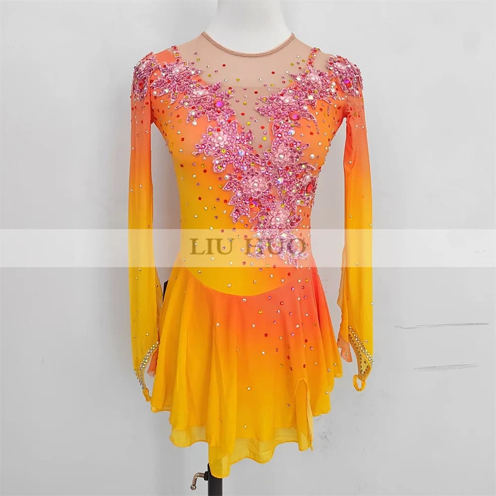 LIUHUO Donna Ragazza Pattinaggio di Figura sul Ghiaccio Vestito Prestazioni Ginnastica Ritmica Concorso Body Costume Arancione Gradiente BD1517