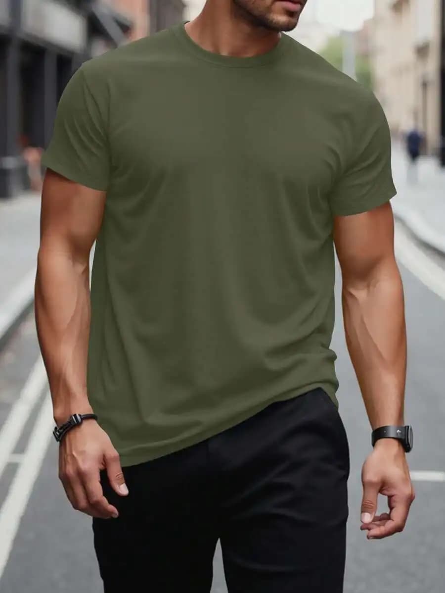 T-Shirt da Uomo a Maniche Corte con Collo Rotondo in Tinta Unita per Uso Quotidiano Casual