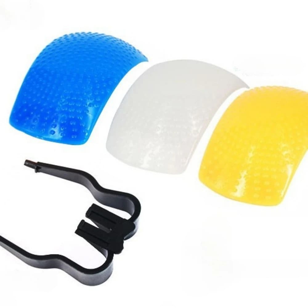 Universal Pop-Up Camera Flash Diffuser 3 Colors PE Softbox Kit 5-Level Adjustable Bracket Adapter for DSLR Speedlite