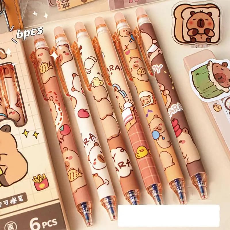 6 pezzi Capybara Penne gel cancellabili Blu 0,5 mm Set di penne cancellabili con inchiostro magico Penne a inchiostro retrattili ad asciugatura rapida Cancelleria per ufficio scolastico
