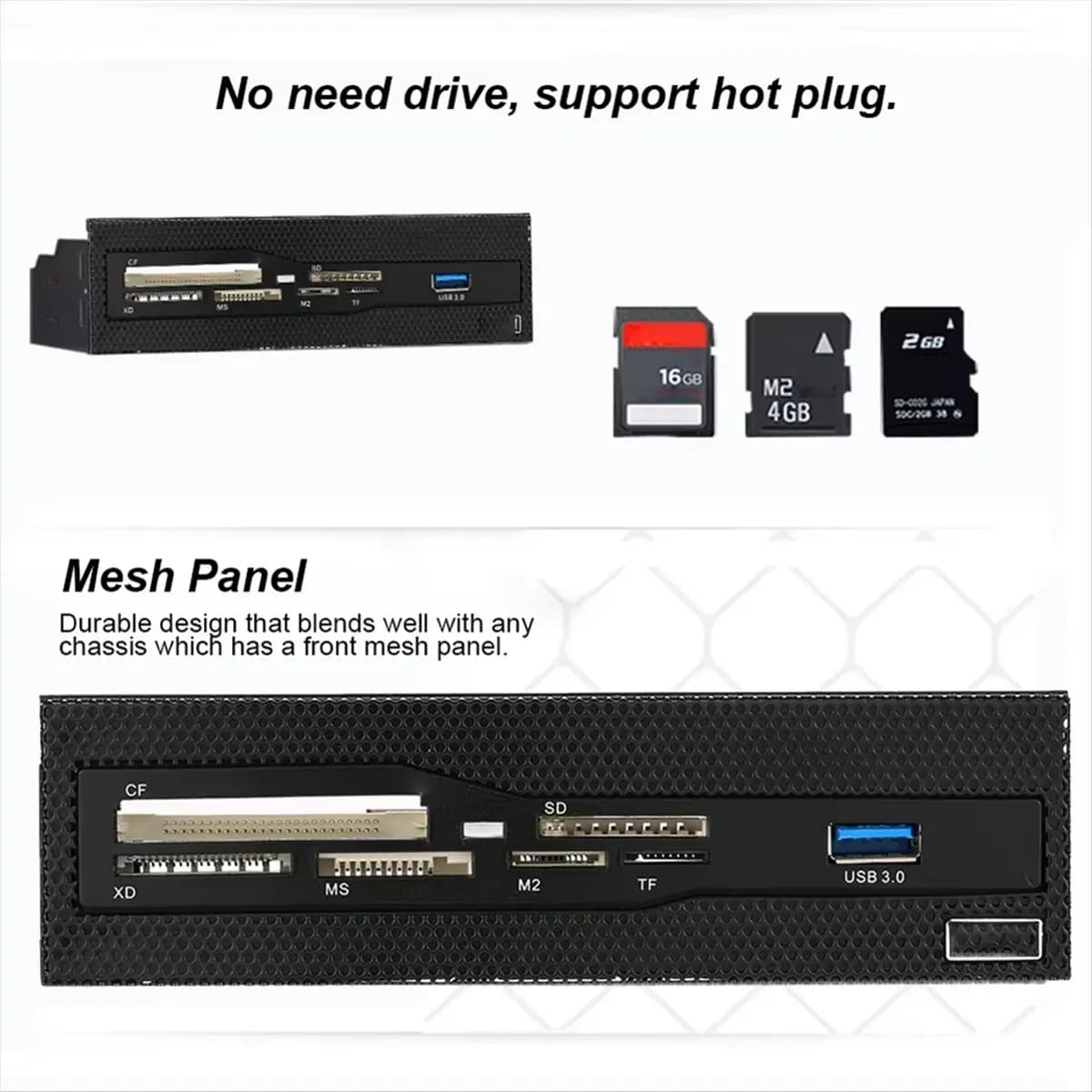 Friendly!5.25In Internal Card Reader Media Multi-Function Dashboard PC Front Panel USB 3.0 Support XD MS M2 TF SD Card Reader