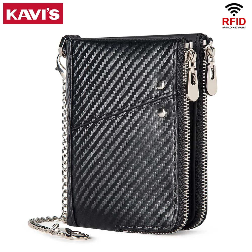 KAVIS Portafoglio da donna in vera pelle con blocco RFID Portamonete corto e portacarte Porta soldi da uomo di moda Portomonee