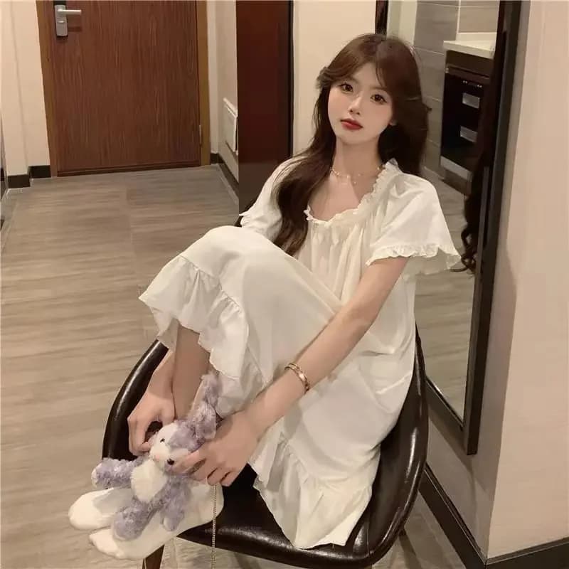 Camicie da notte bianche di media lunghezza, pigiami estivi, abbigliamento da casa da donna, nuovo vestito coreano per dormire, abbigliamento da notte sexy, top da donna