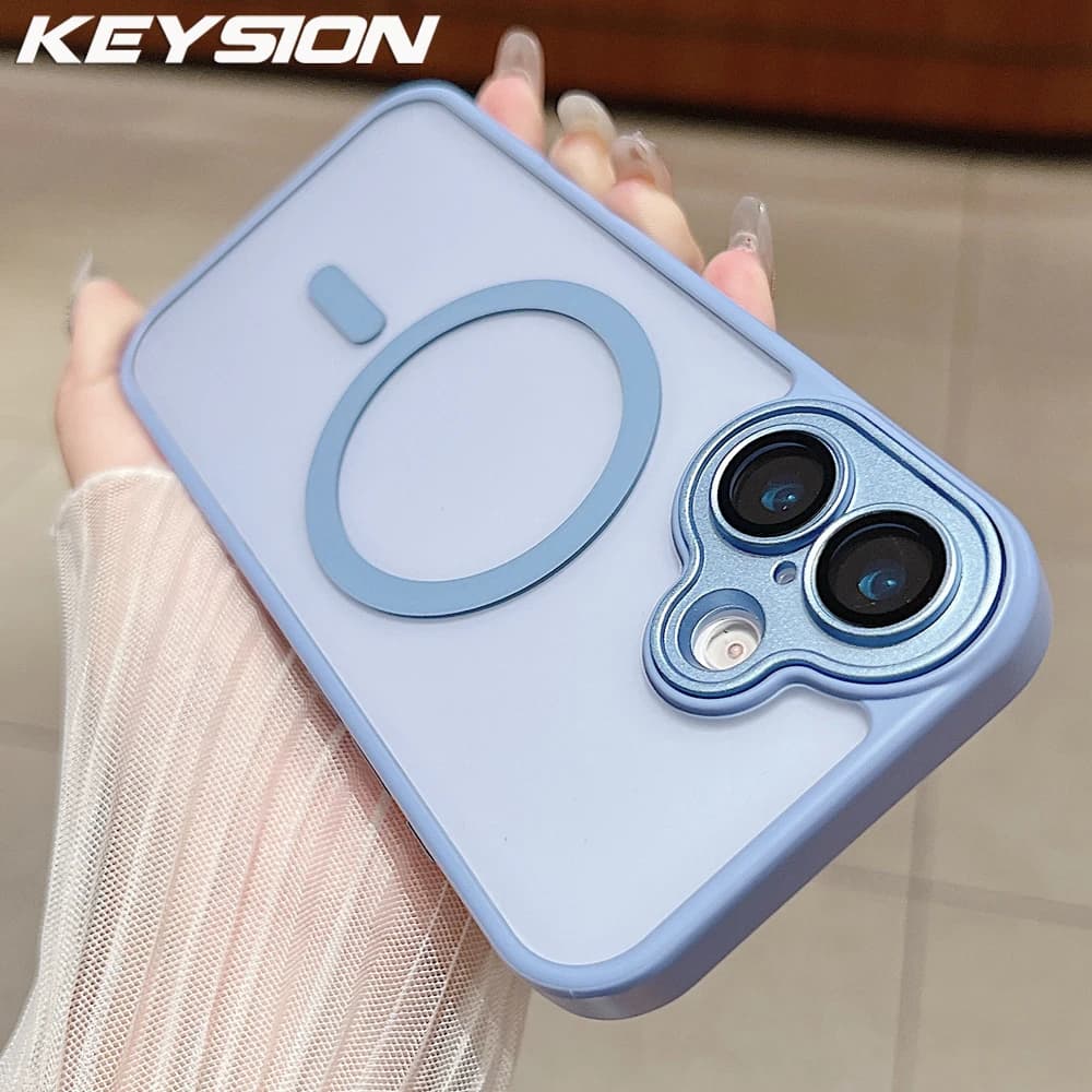 KEYSION Custodia magnetica traslucida opaca di lusso per MagSafe per iPhone 17 Cover posteriore per telefono con armatura antiurto con ricarica wireless