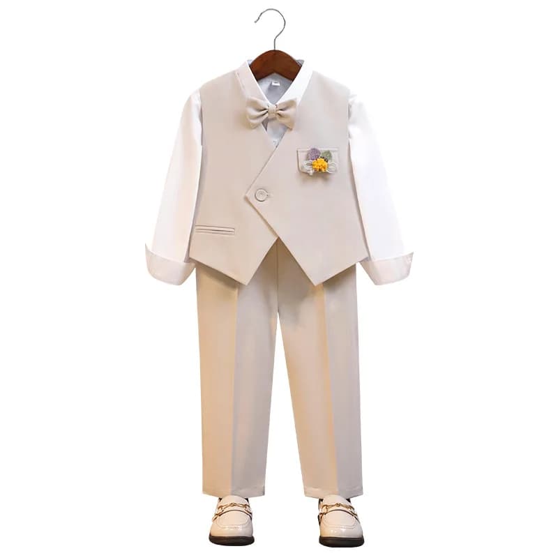 Gentleman Kids Summer Abito da sposa traspirante Scuola Ragazzi Gilet Camicia Pantaloni Papillon Fotografia Abito Costume da compleanno per bambini