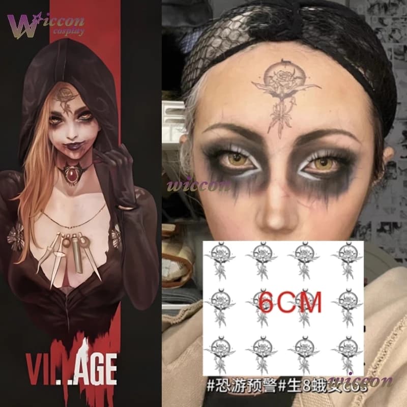 Wona Game Village Lady Dimitrescu Figlia Daniela Cosplay Tattoo Vita Braccio Adesivo temporaneo impermeabile Hallowen Prop Regalo 