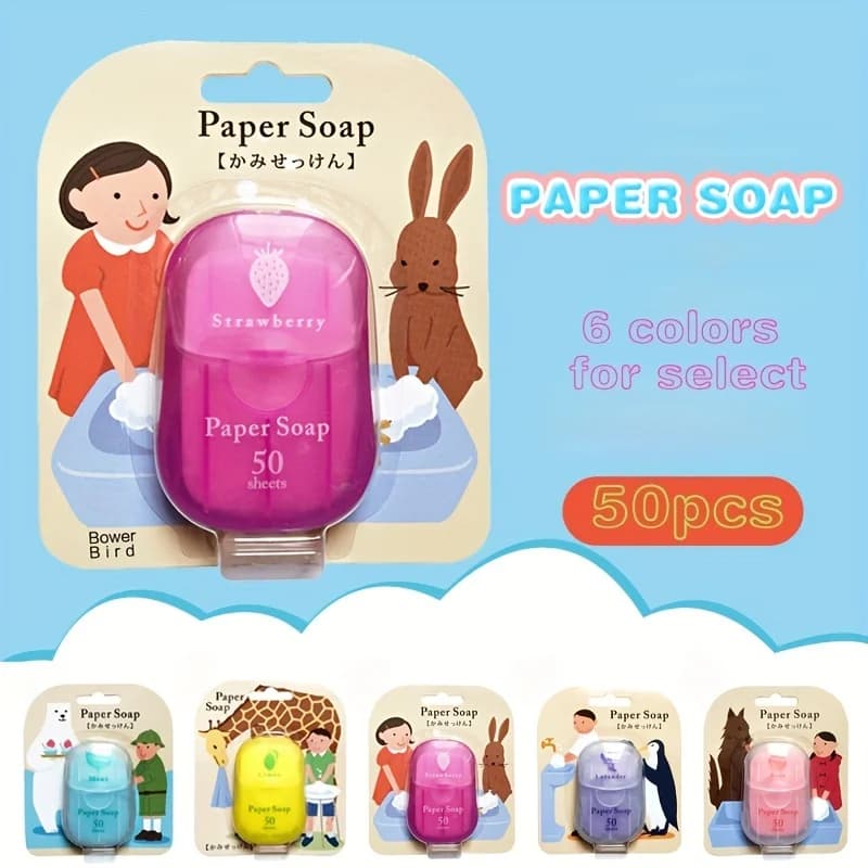 Paper Soap, Portable Soap Tablets, Suction Cardboard Soap, 6 Colors, 6 Flavors, 50 Tablets, Disposable Hand Washing Travel Soap