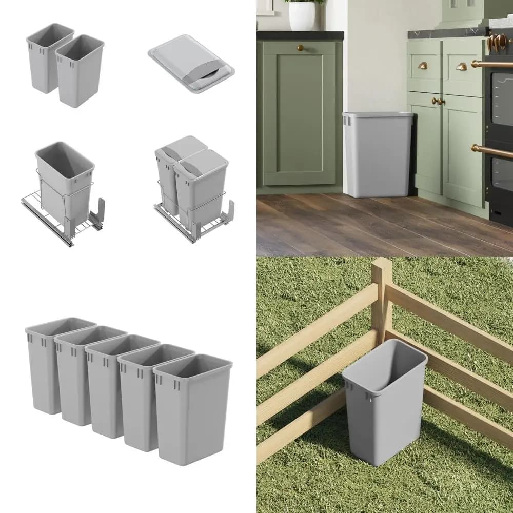 Set di 5 Cestini Impilabili in Plastica da 35 Qt (9 Galloni) per Cucina, Bagno o Ufficio, Sotto Lavello/Scrivania - Grigio
