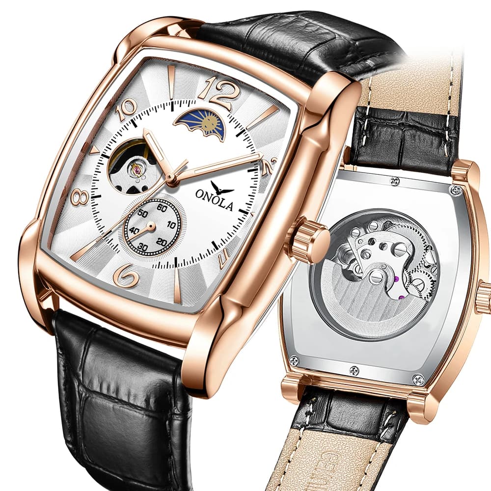 Marca ONOLA Top Luxury Fashion Orologi da uomo Quadrato luminoso Scheletro meccanico Sport Orologio automatico da uomo impermeabile