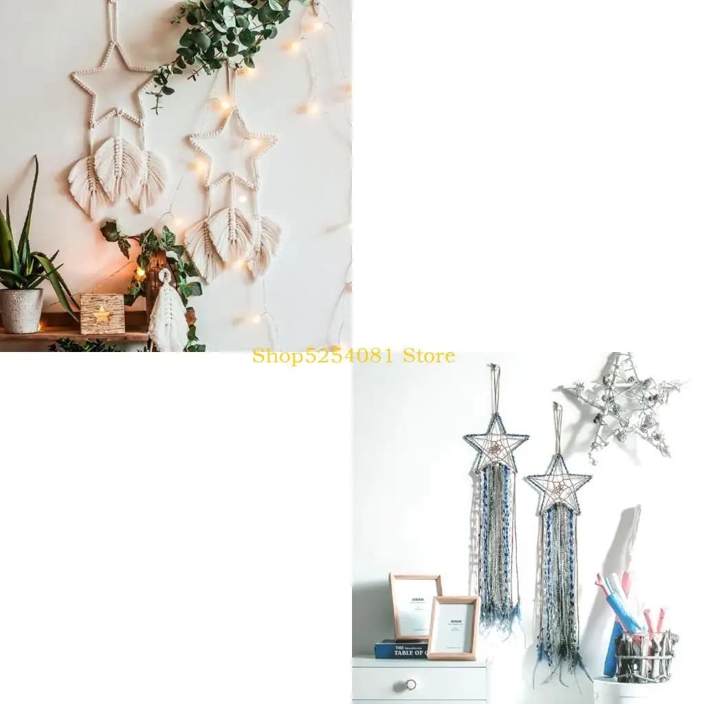 AXYC Metal Floral Hoops Star Wreath Macrame Rings Dream Catcher Macrame Wall Hanging