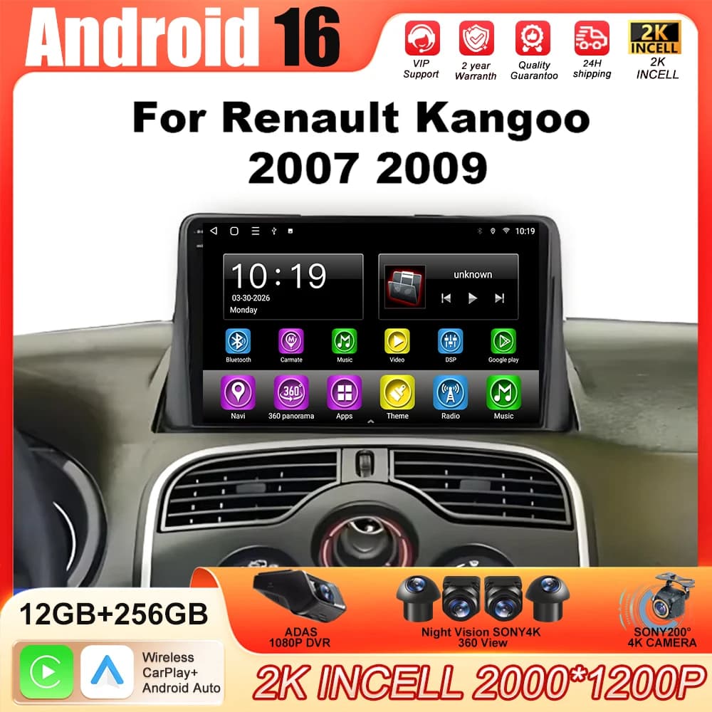 Autoradio Multimediale Android 16 per Renault Kangoo 2015-2018 con Schermo QLED, Carplay, Navigazione, WIFI 5G, NO 2 DIN DVD, Bluetooth