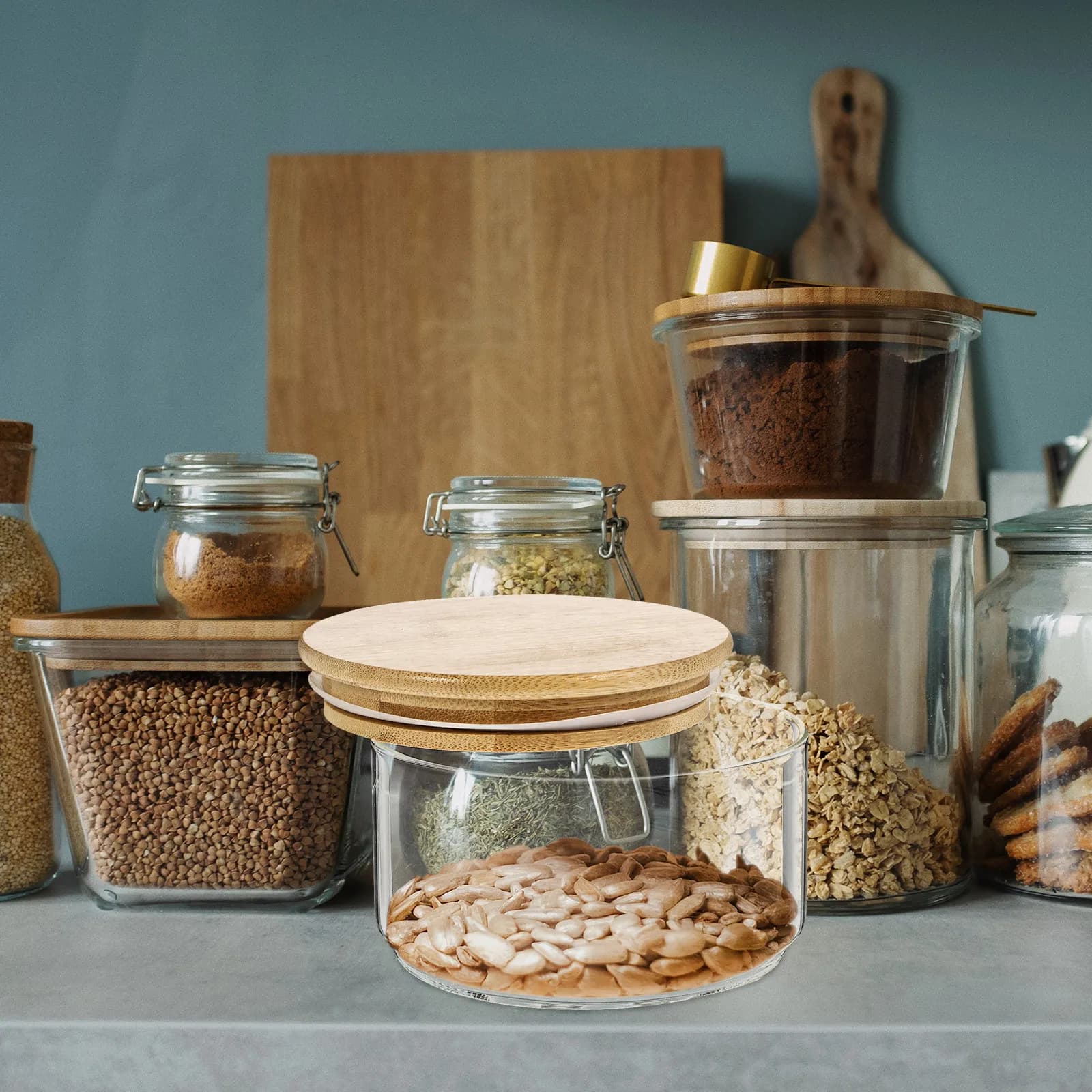 Barattolo in Vetro Premium con Coperchio Ermetico, Contenitore per Alimenti di Grado Alimentare per Spezie, Noci, Caramelle, Cereali