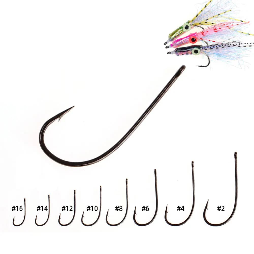 50PCS Barbed Medium Streamer Fly Tying Hook For Minnows Woolly Buggers Smallmouth Pattern Spun Hair Bugs Trout Fishing Lures