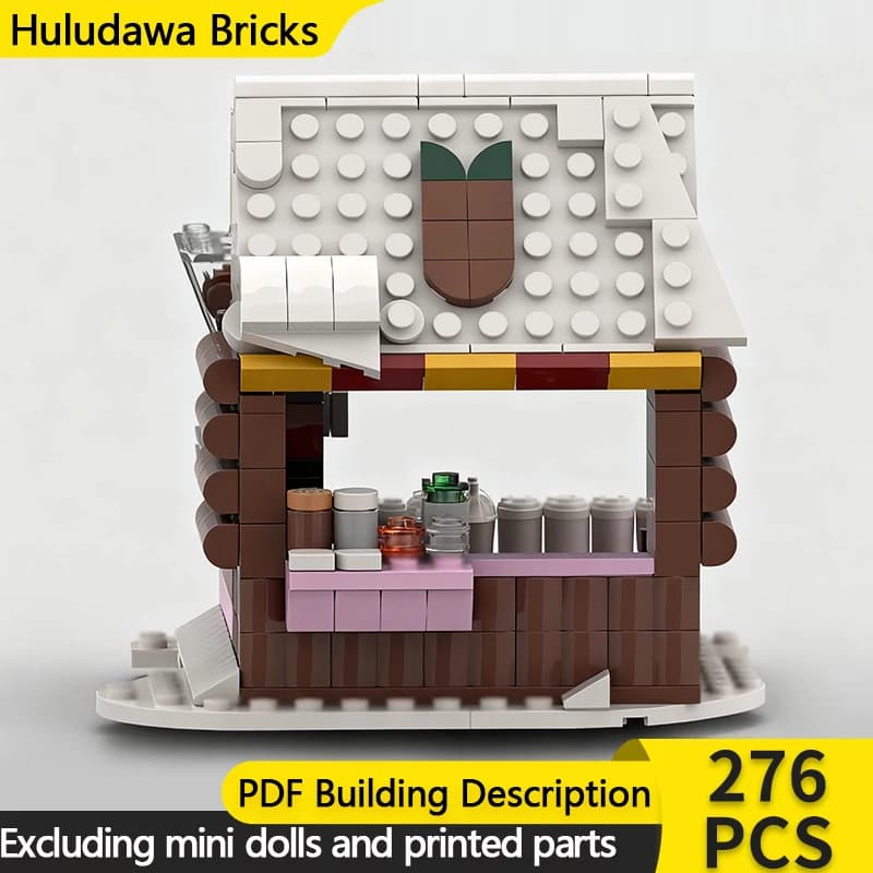 Street View Model MOC Building Bricks Winter Village Coffee Stand Modular Technology Children Holiday Gifts Assemble Toys Suit