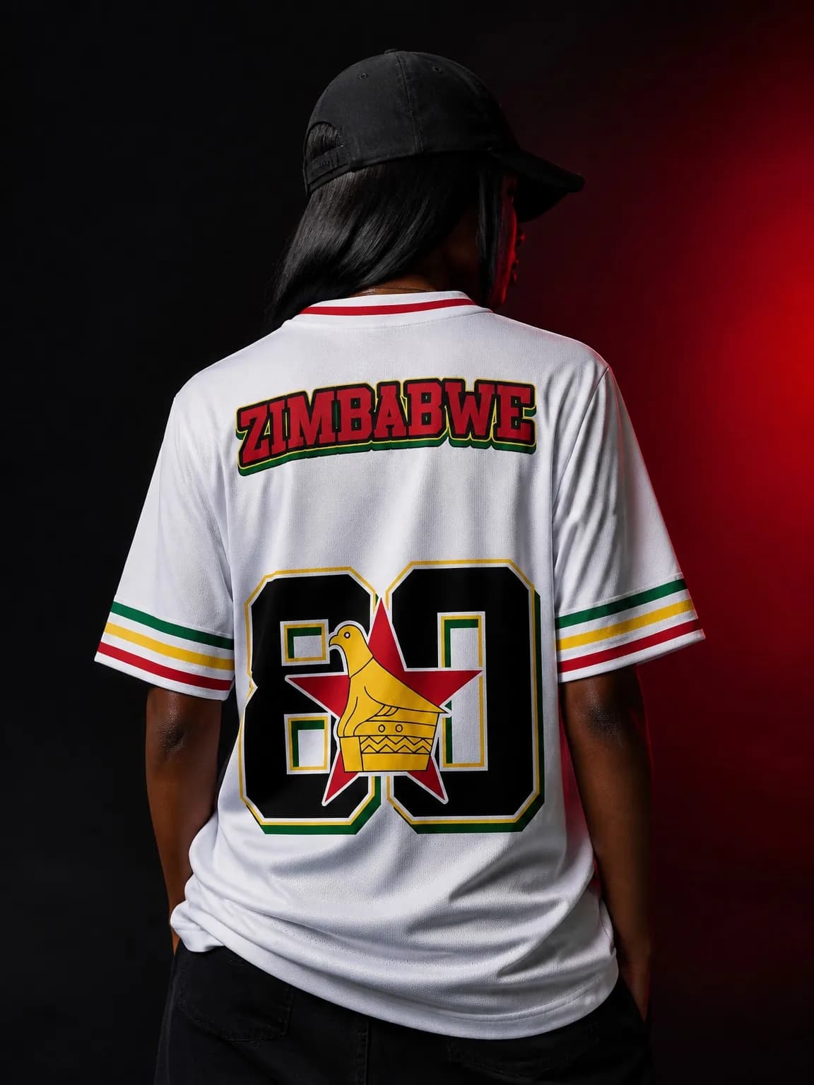 Men's and Women's Sporty Loose-fitting T-shirt with Print, Zimbabwe Style, V-neck, Short Sleeve, Casual Hip Hop Streetwear