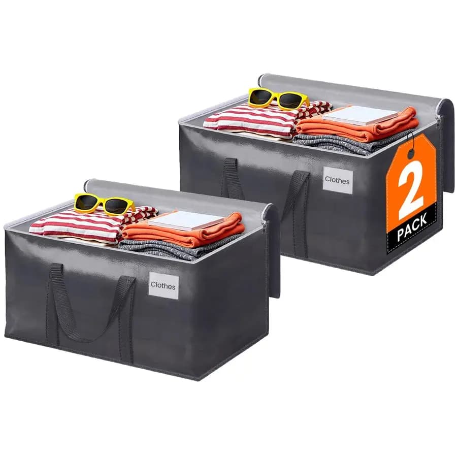Set di 2 Borse per Trasloco Resistenti, Scatole per Trasloco, Borse per Stoccaggio con Cerniera, Manici e Etichetta per Dormitori Universitari, Forniture per Trasloco, Grigio, per Lavanderia