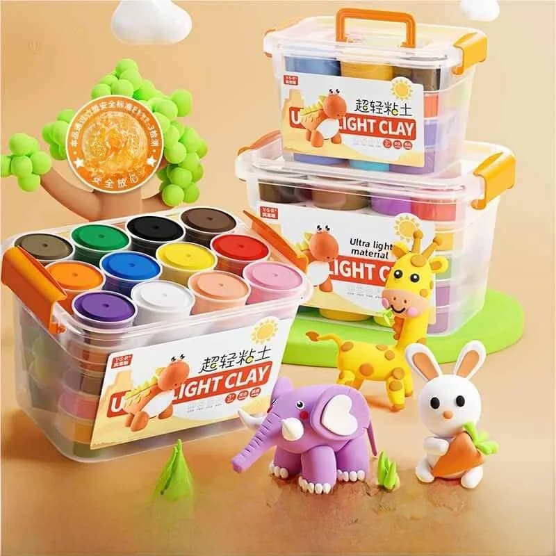 Set di Plastilina Ultra-Leggera 36 Colori, Argilla Cristallina per Bambini, Kit Fai-da-Te per Asilo, 24 Colori con Utensili in Plastica Inclusi