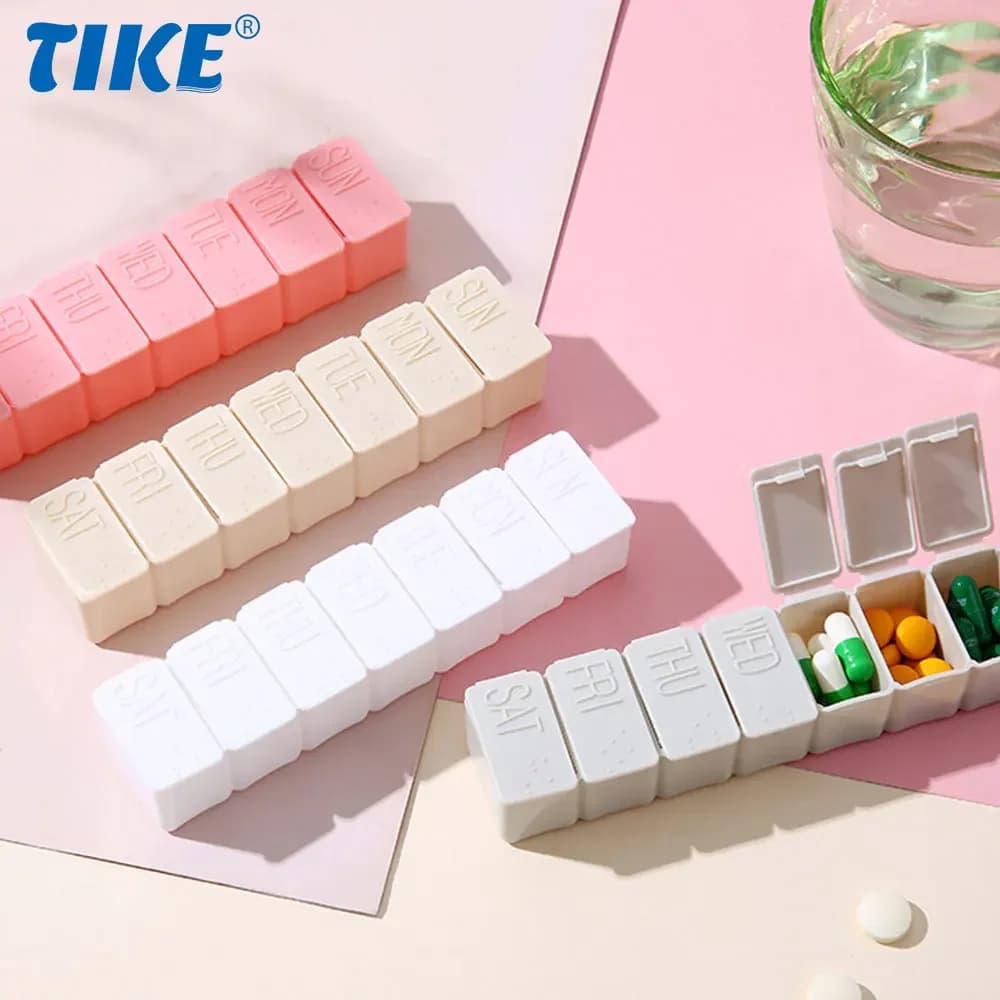 7 Day Weekly Tablets Organizer of Travel Medicines Fish Oil Pills, Calcium Tablets, Supplements and Other Vitamins