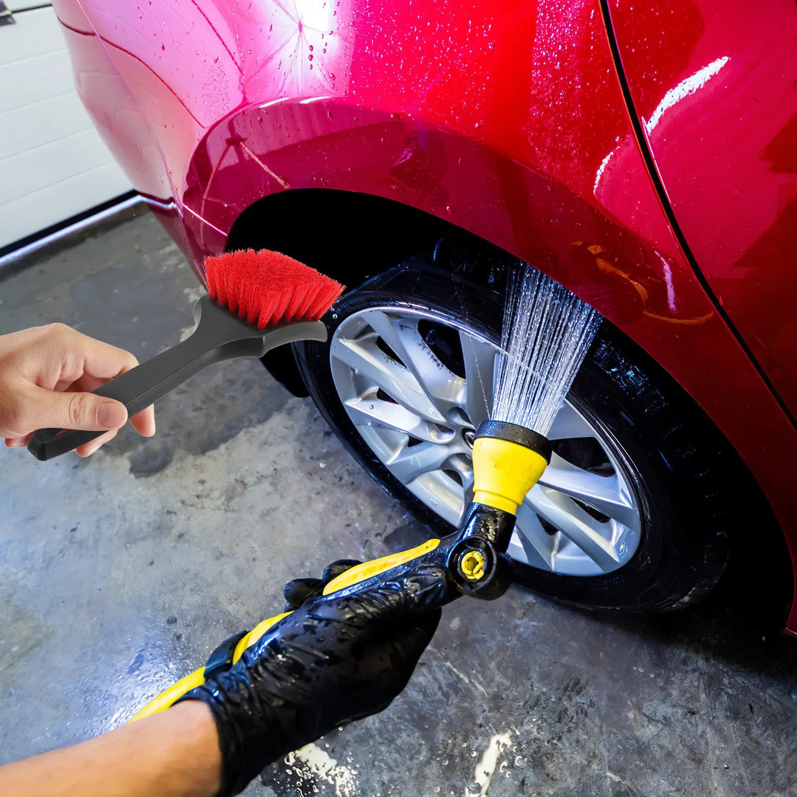 Short Handle Car Wheel Brush Ergonomic Comfortable Grip Softer Bristle Design for Tire Rim Surface Cleaning Car Wash Tire