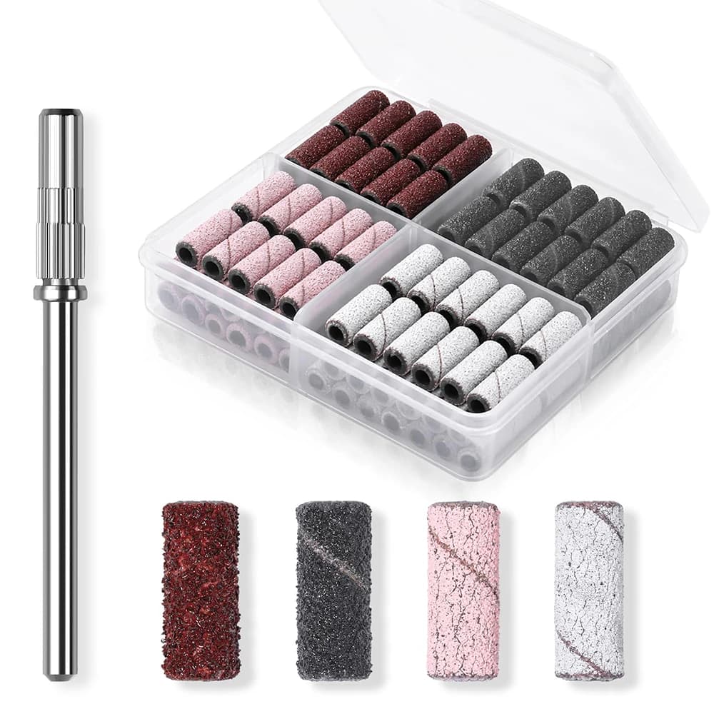 100pcs Mini Sanding Bands Kits Nail Drill Bits Mandrel Sets Electric Manicure Accessories Tool Dead Skin Remover